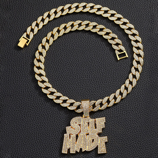 Hip hop full diamond letter necklace, personalized creative accessory, Cuban chain, unisex