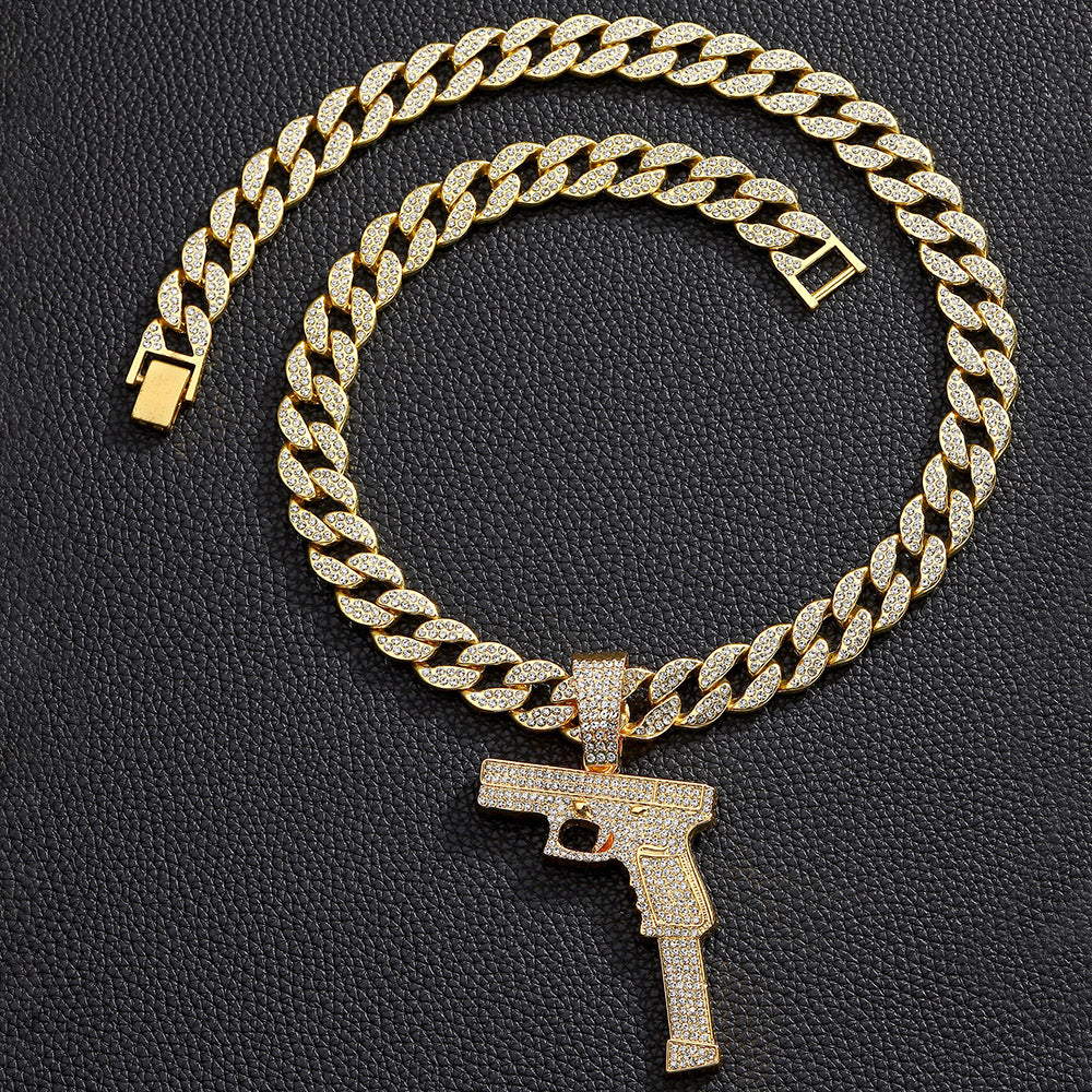 Creative pistol necklace, diamond studded jewelry, Cuban chain, gift accessories