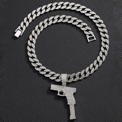 Creative pistol necklace, diamond studded jewelry, Cuban chain, gift accessories