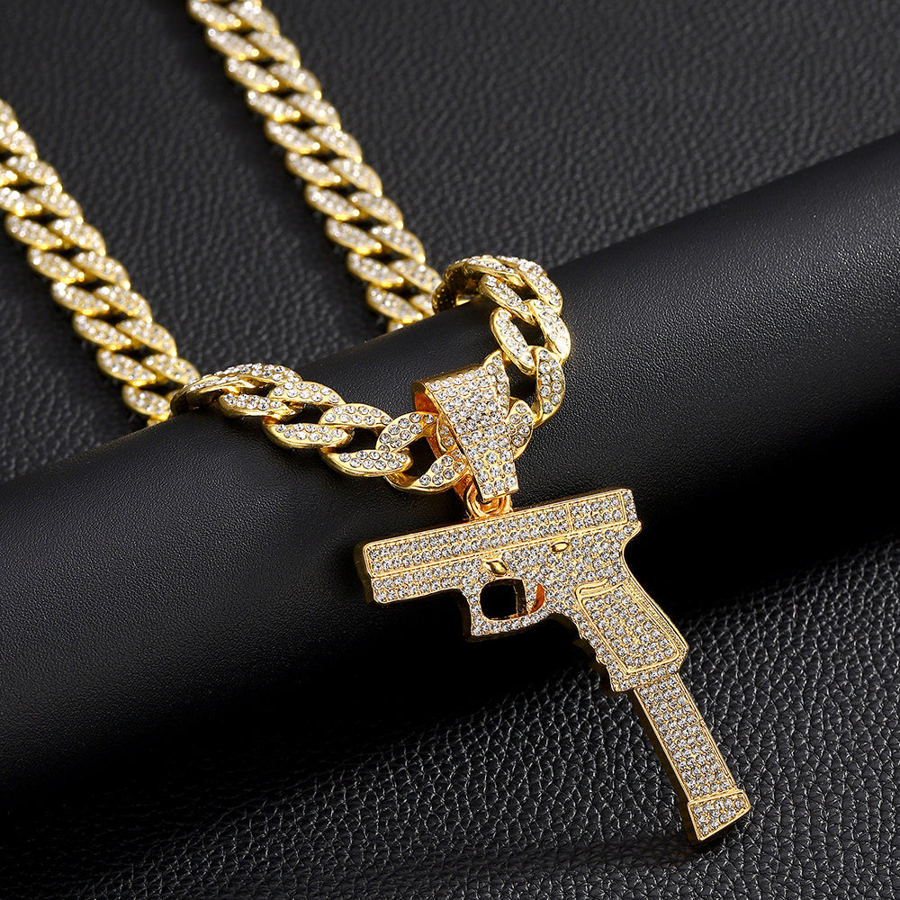 Creative pistol necklace, diamond studded jewelry, Cuban chain, gift accessories