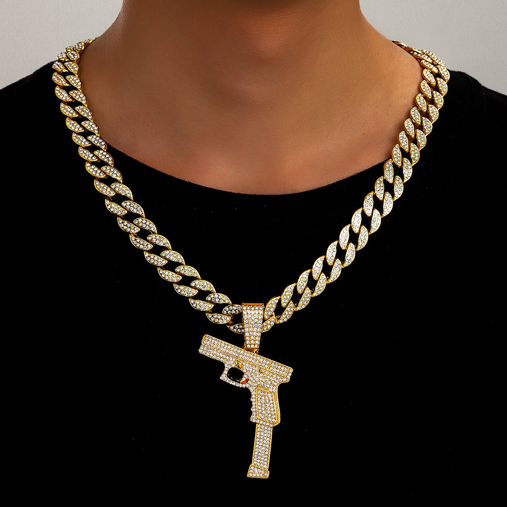 Creative pistol necklace, diamond studded jewelry, Cuban chain, gift accessories