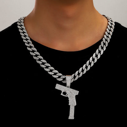 Creative pistol necklace, diamond studded jewelry, Cuban chain, gift accessories