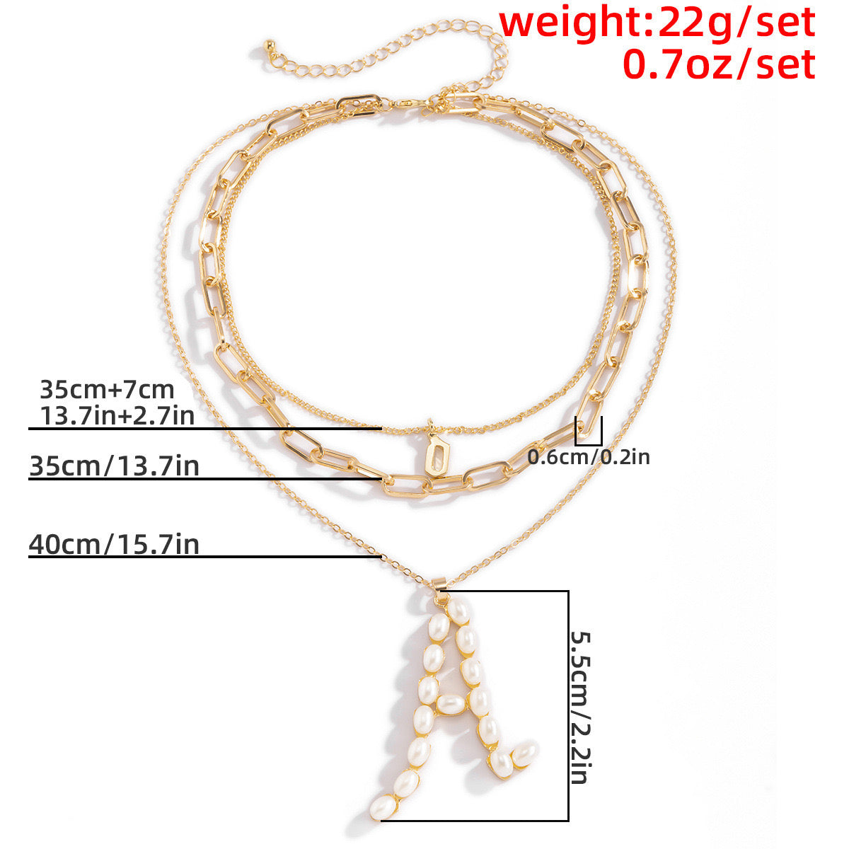 Geometric letter inlaid pearl multi-layered necklace, hip-hop fashion trend