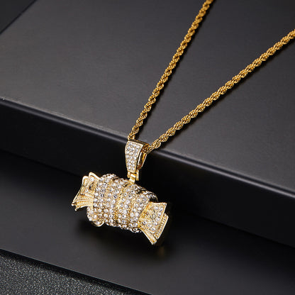 Banknote pendant necklace, set with diamonds, versatile and personalized full of diamonds