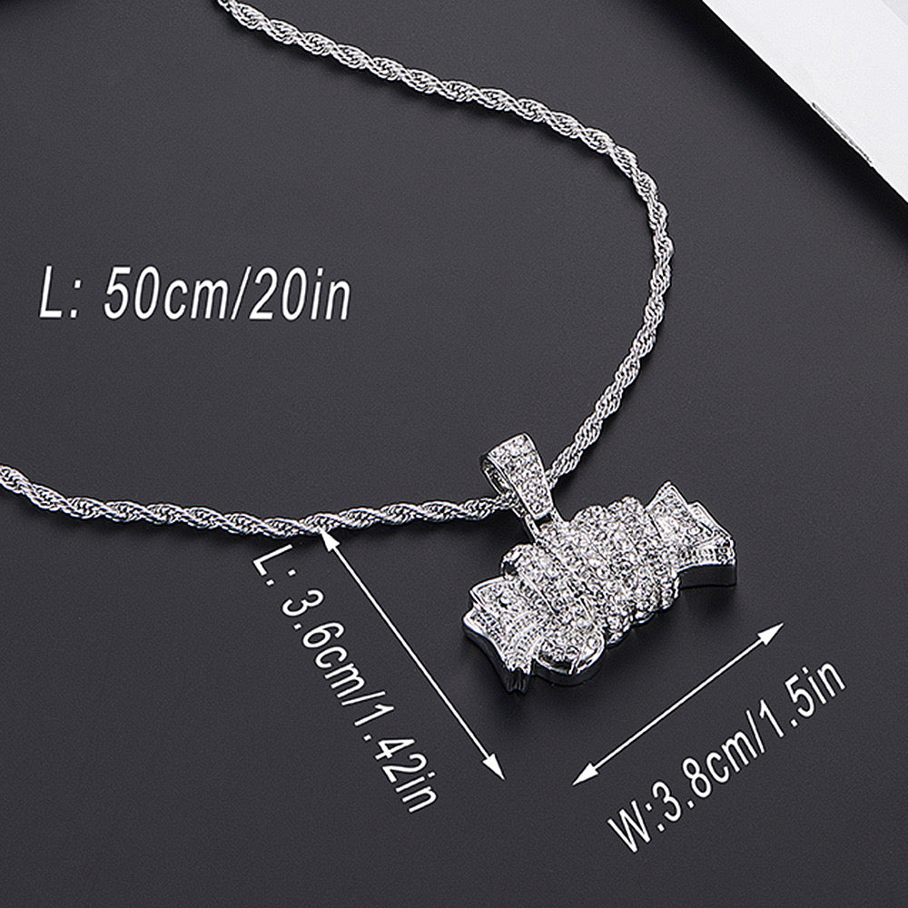 Banknote pendant necklace, set with diamonds, versatile and personalized full of diamonds