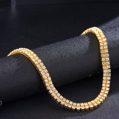 1 double row tennis chain, double row diamonds, exquisite gift, hip-hop necklace