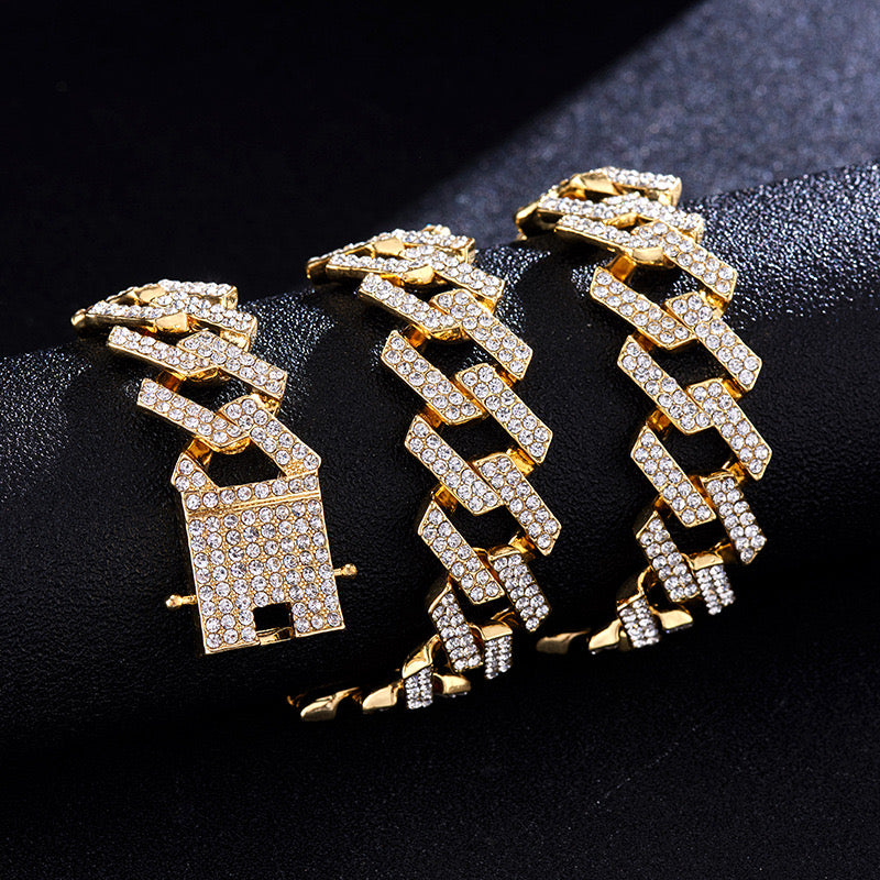 Cuban chain, diamond studded, cool hip-hop, suitable for jumping and street dance