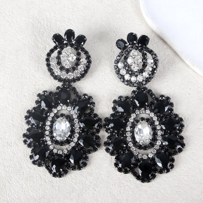 Black diamond round earrings, fashionable style, suitable for dinner earrings