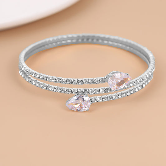 Fashionable women's bracelet with multi-layered diamond inlay design and heart-shaped gemstones, suitable for pairing with various clothing items