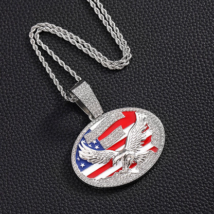 American flag necklace with carved eagle, very domineering