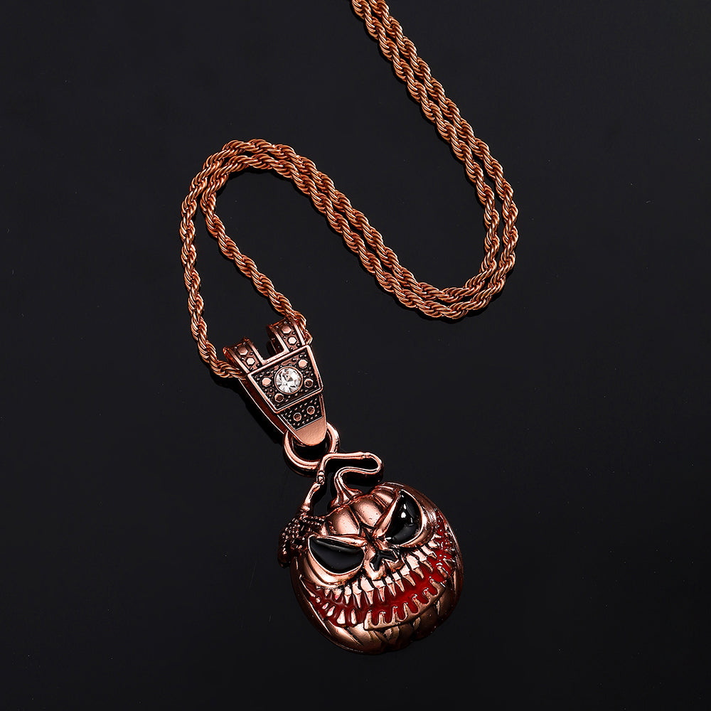 1 pumpkin skull pendant necklace, Halloween accessory, retro design, suitable for both men and women